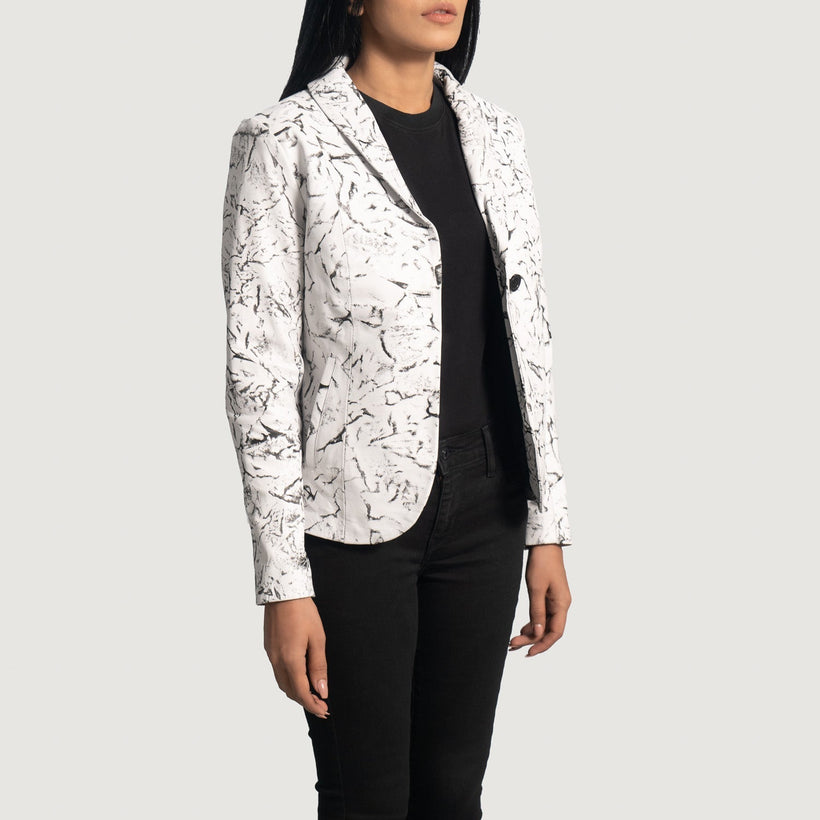 Donna Blake Blanc Blazer en Cuir en Cuir pour Femme