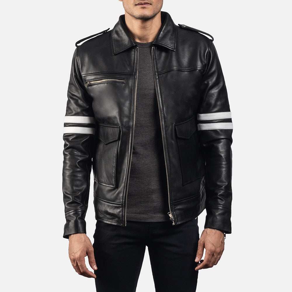 Dragonhide Noir Veste en Cuir pour Homme - Vue de profil avec coupe de manche ergonomique