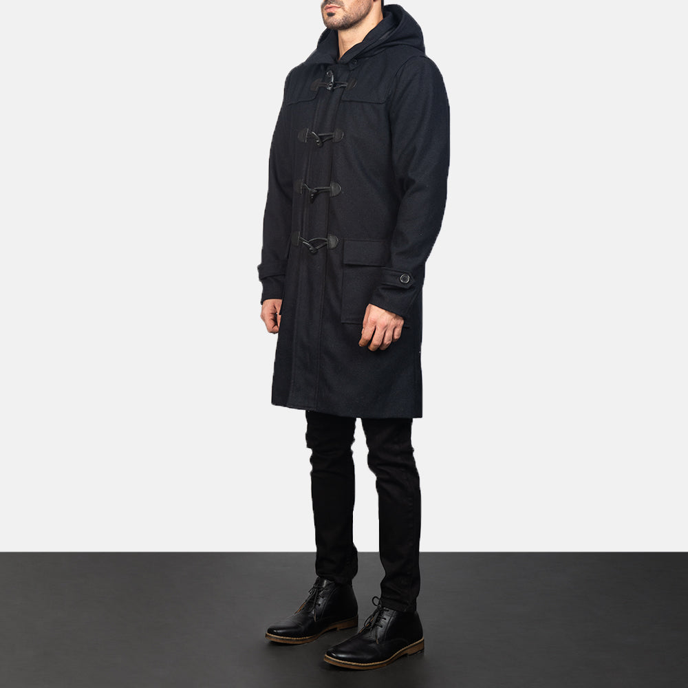 Black Synthetic Wool Trench Coat - Vue de dos avec coupe ajustée aux épaules &amp; ourlet soigné
