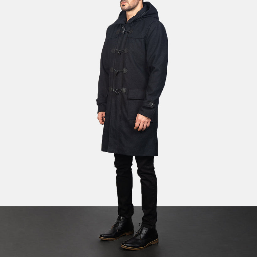 Drake Noir Wool Hooded Duffle Manteau en Cuir pour Homme