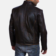 Vue détaillée of Band &amp; Button Hardware on Men's Drakeshire Marron Veste en Cuir pour Homme