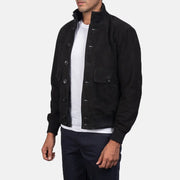 Brown Goatskin Suede Bomber Jacket - Vue de dos avec coupe ajustée aux épaules &amp; ourlet soigné