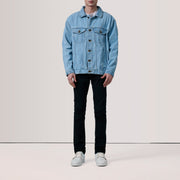 
Light Blue Full-Grain leather Jacket - Vue arrière montrant la carrure ajustée et l'ourlet net