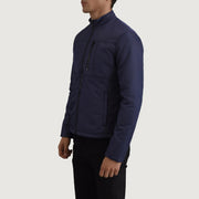 Blue Full-Grain Leather Winter Jacket - Vue de dos avec coupe ajustée aux épaules &amp; ourlet soigné