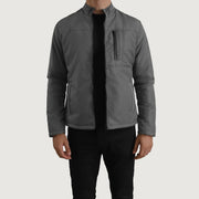 Elliot Gris Lightweight Veste en Cuir pour Homme in Grey Full-Grain Leather - Vue de face &amp; silhouette ajustée | Acheter en ligne