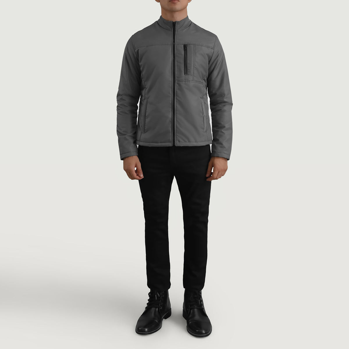 Elliot Gris Lightweight Veste en Cuir pour Homme - Vue de profil avec coupe de manche ergonomique