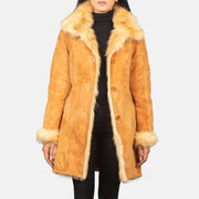 Erica Beige Leather Coat in Distressed Beige Goatskin Suede - Vue de face &amp; silhouette ajustée | Acheter en ligne