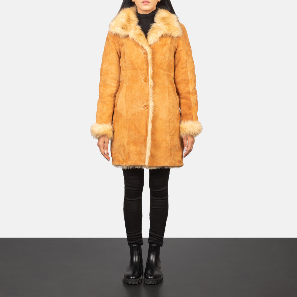 Erica Beige Leather Coat - Vue de profil mettant en valeur la coupe de manche