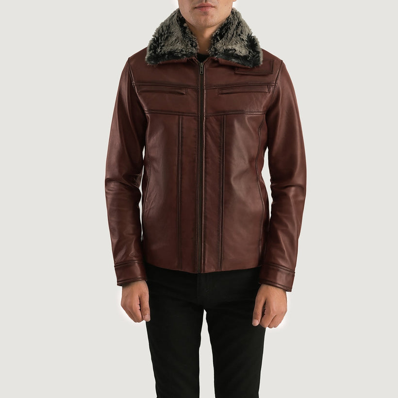 Evan Hart Fur Marron Veste en Cuir pour Homme