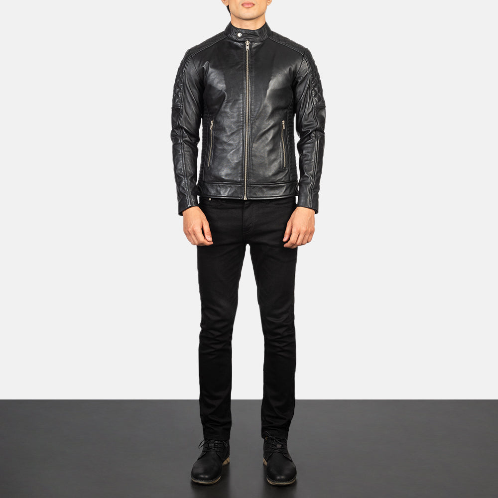 Men's Fernando Quilted Brown Suede Biker Jacket - Vue de profil avec coupe de manche ergonomique