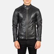 Vue détaillée of Band Collar &amp; Zipper Hardware on Men's Fernando Quilted Brown Suede Biker Jacket