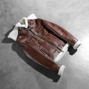 Open Hem &amp; Hem Craftsmanship Construction Detail on Women's Fiona Brown Hooded Shearling Leather Jacket