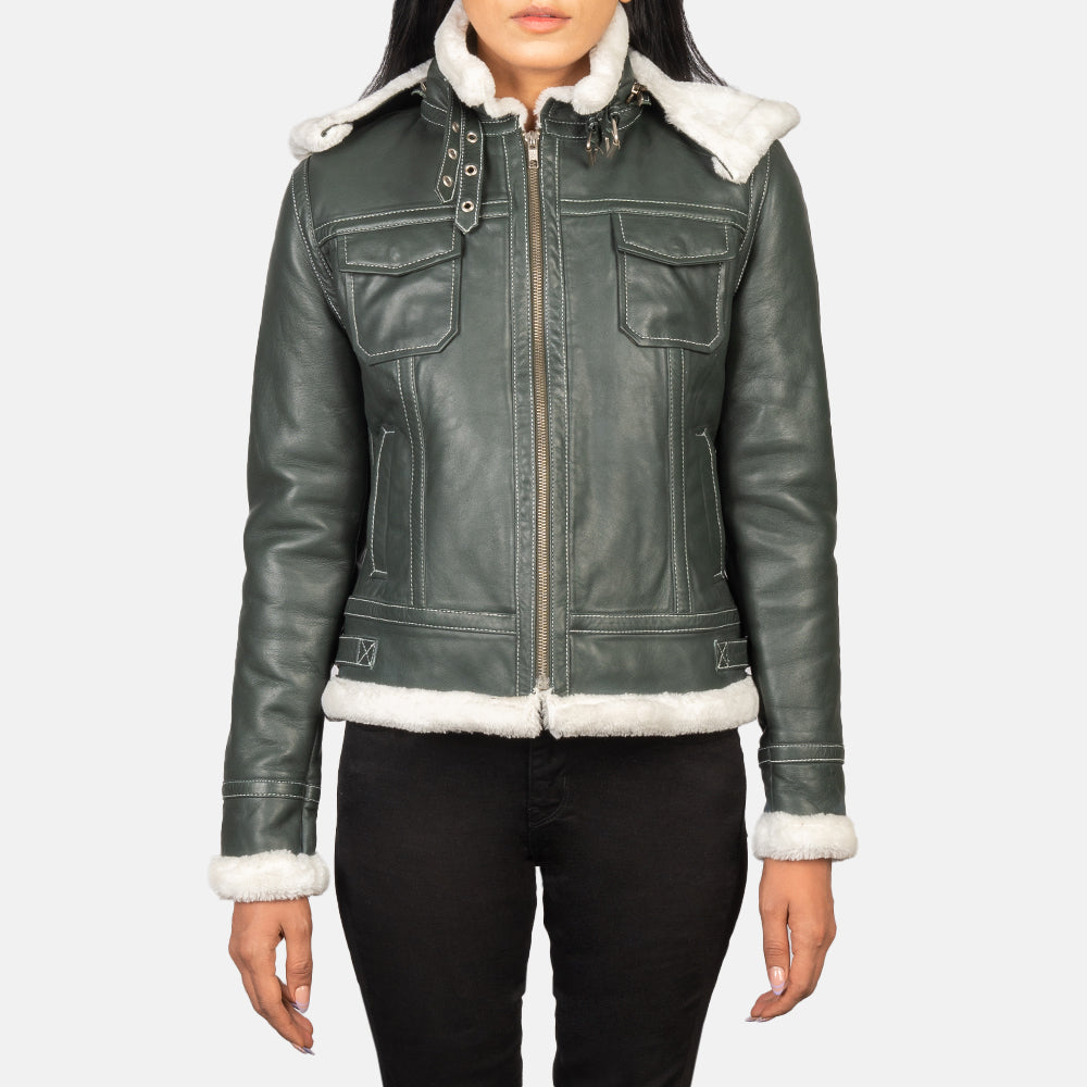 Fiona Hooded Veste en Peau Lainée pour Femme – Vue produit alternative 1