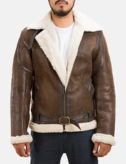 Men's Forest Double Face Veste en Peau Lainée pour Homme in Distressed Brown Sheepskin Leather - Vue de face &amp; silhouette ajustée | Acheter en ligne