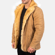 Vue détaillée of Notch &amp; Button Hardware on Men's Furlong Beige Leather Coat