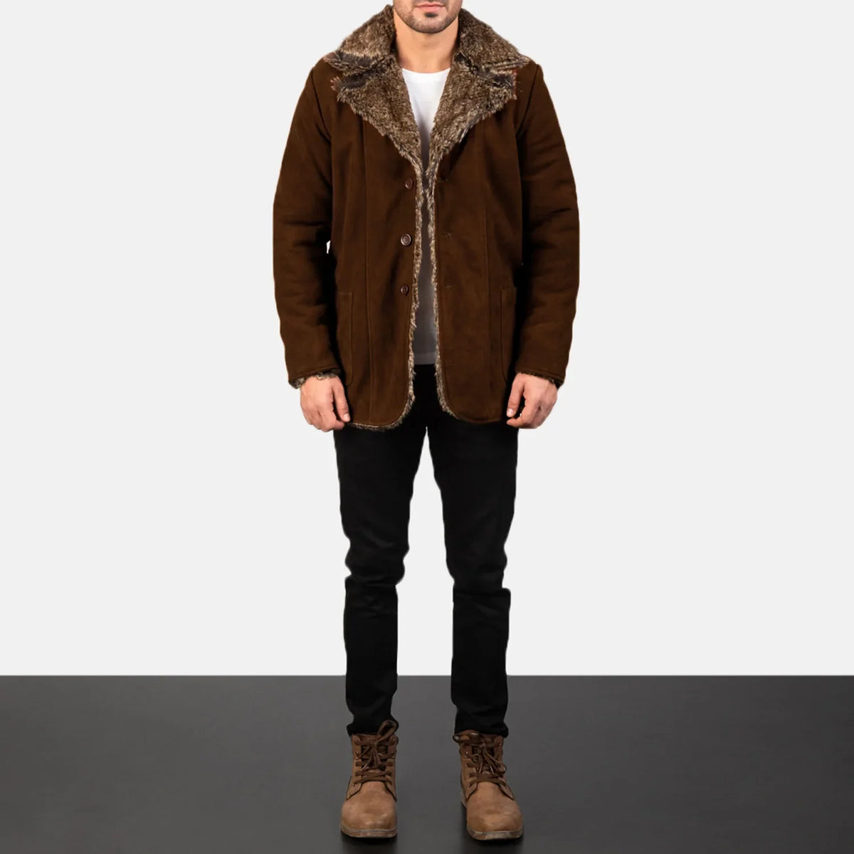Furlong Manteau en Cuir Beige Manteau en Cuir pour Homme – Vue produit alternative 3