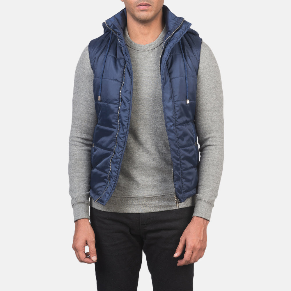 
Fuston Bleu Doudoune sans manches à capuche pour Homme in Blue Nylon (Water-Resistant) - Vue de face & silhouette ajustée | Acheter en ligne