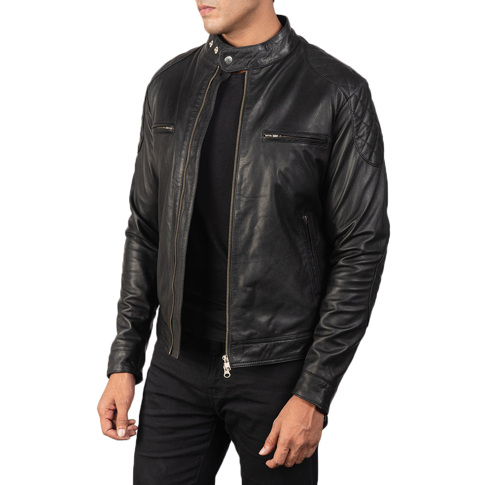 Black Goatskin Leather Biker Jacket - Vue de dos avec coupe ajustée aux épaules &amp; ourlet soigné