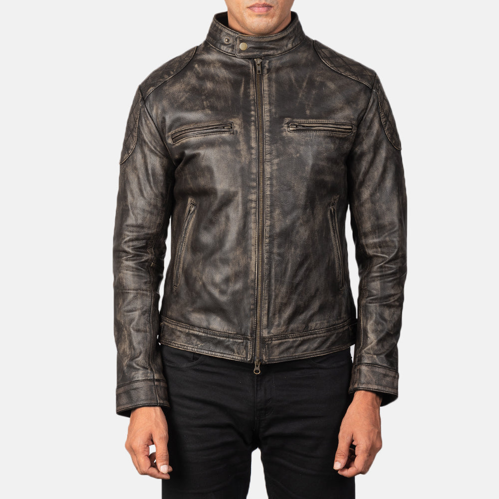 Men's Gatsby Quilted Distressed Brown Leather Jacket - Vue de profil avec coupe de manche ergonomique