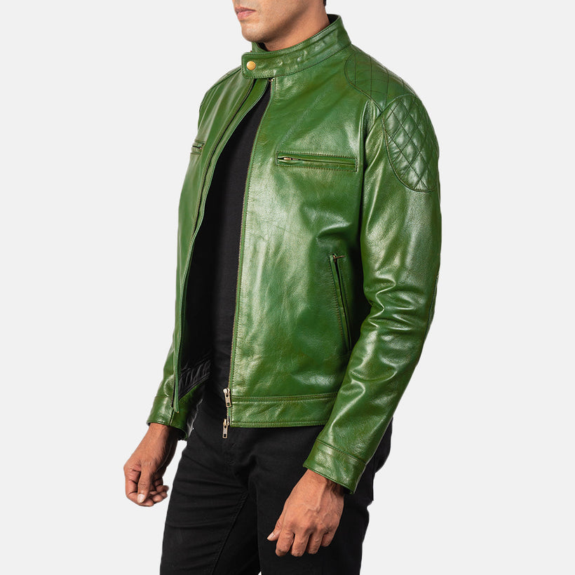 Gatsby Vert Veste Motard en Cuir pour Homme