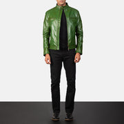 
Vue détaillée of Band with snap buttons & Zipper Hardware on Gatsby Quilted Green Leather Biker Jacket