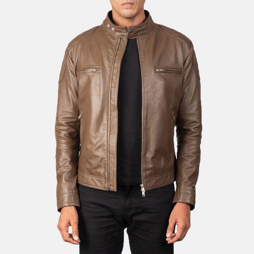 Gatsby Moka Veste Motard en Cuir pour Homme