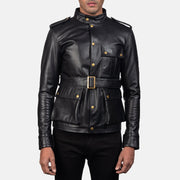 Germain Noir Veste en Cuir pour Homme in Black Cowhide Leather - Vue de face &amp; silhouette ajustée | Acheter en ligne