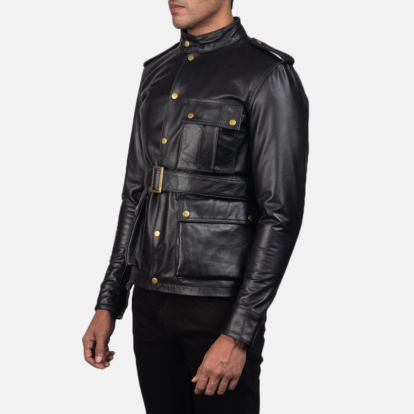 Germain Noir Veste en Cuir pour Homme