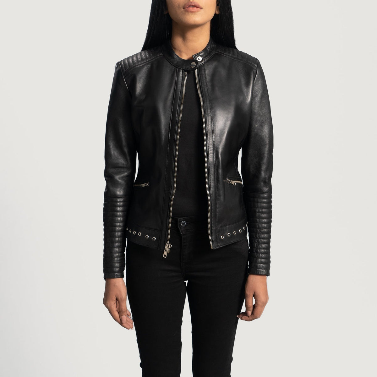Black Sheepskin Leather Biker Jacket - Vue de dos avec coupe ajustée aux épaules &amp; ourlet soigné