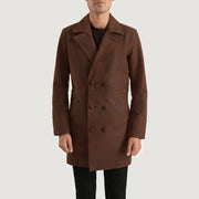 Men's Half Life Marron Manteau en Cuir pour Homme in Distressed Brown Cowhide Leather - Vue de face &amp; silhouette ajustée | Acheter en ligne