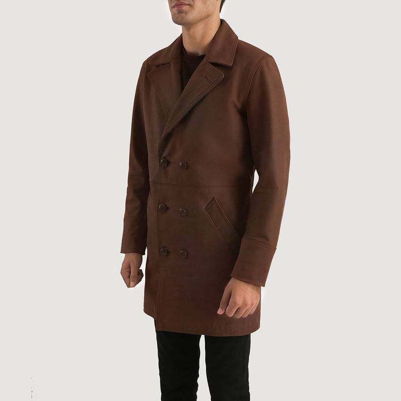 Half Life Marron Manteau en Cuir pour Homme