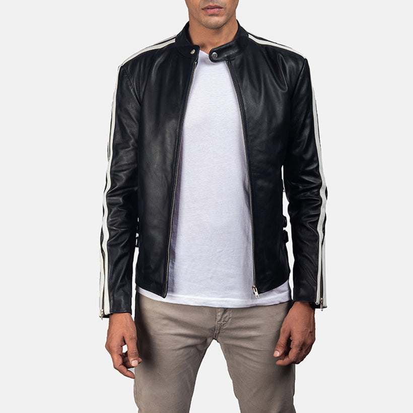 Hank Noir Veste Motard en Cuir pour Homme