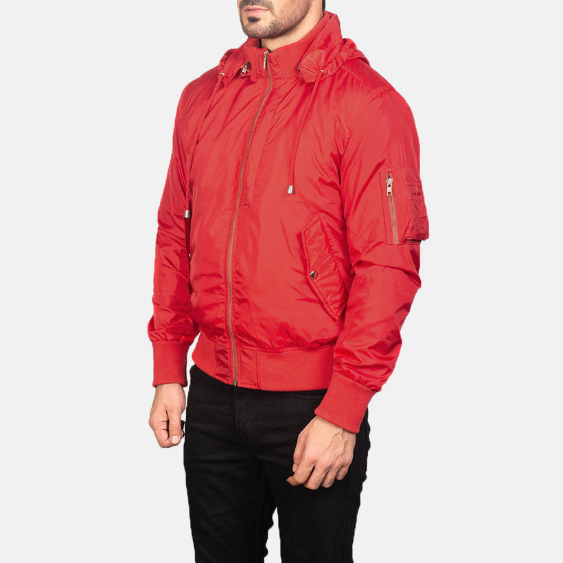 Hanklin MA-1 Rouge Hooded Blouson Bomber en Cuir pour Homme