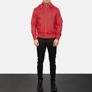 
Hanklin Ma-1 Red Hooded Bomber Jacket - Vue de profil mettant en valeur la coupe de manche ergonomique