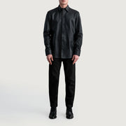 Vue détaillée of Shirt &amp; Leather Buttons Hardware on Haven Black Leather Shirt