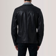 
Vue détaillée of Band Collar with Snap Button & Zipper with placket Hardware on Henrik Grey Suede Cafe Racer For Men