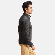 Black Sheepskin Leather Biker Jacket - Vue de dos avec coupe ajustée aux épaules &amp; ourlet soigné