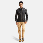 Henry Matelassé Noir Veste en Cuir pour Homme - Vue de profil avec coupe de manche ergonomique