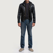 Men's Highschool Black Leather Jacket - Vue de profil avec coupe de manche ergonomique