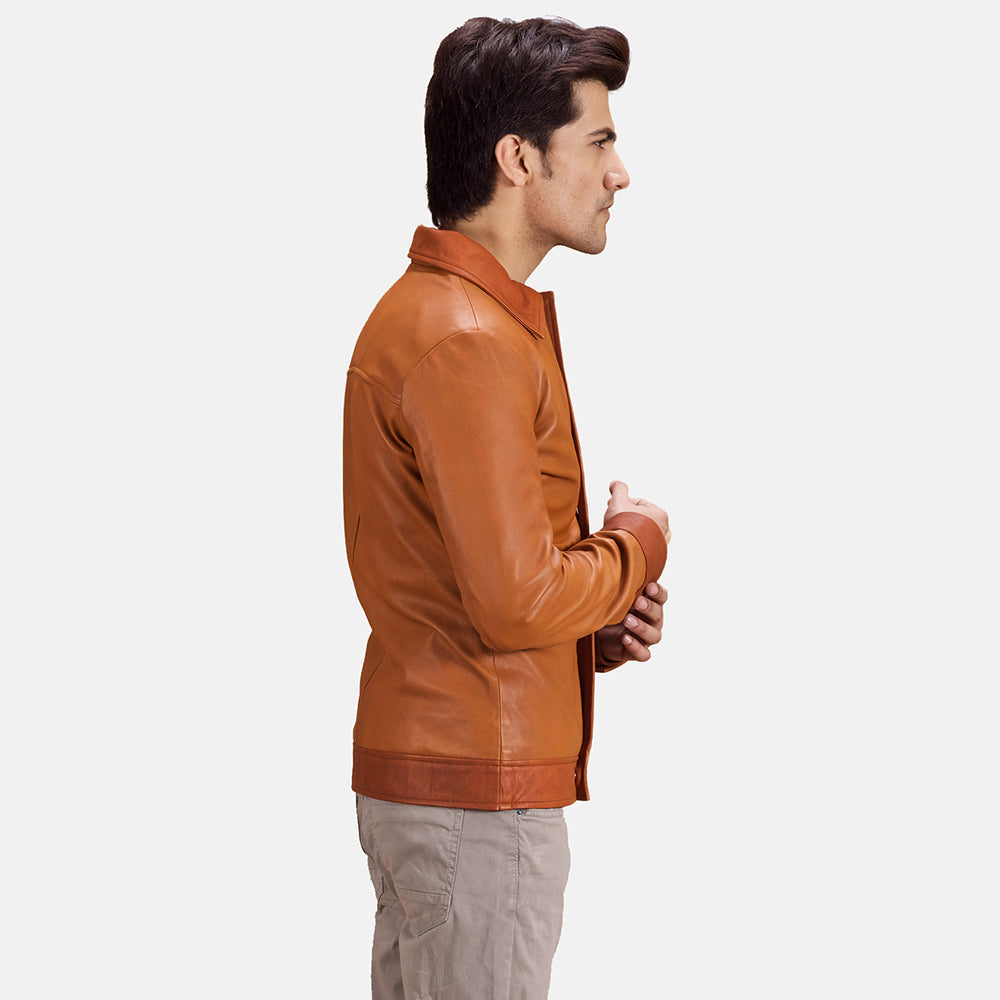 Hubert Camel Marron Veste en Cuir pour Homme - Vue de profil avec coupe de manche ergonomique