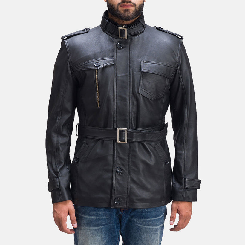Hunter Noir Veste en Cuir pour Homme