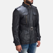 
Black Sheepskin leather Coat - Vue arrière montrant la carrure ajustée et l'ourlet net