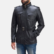 
Hunter Noir Veste en Cuir pour Homme - Vue de profil mettant en valeur la coupe de manche ergonomique
