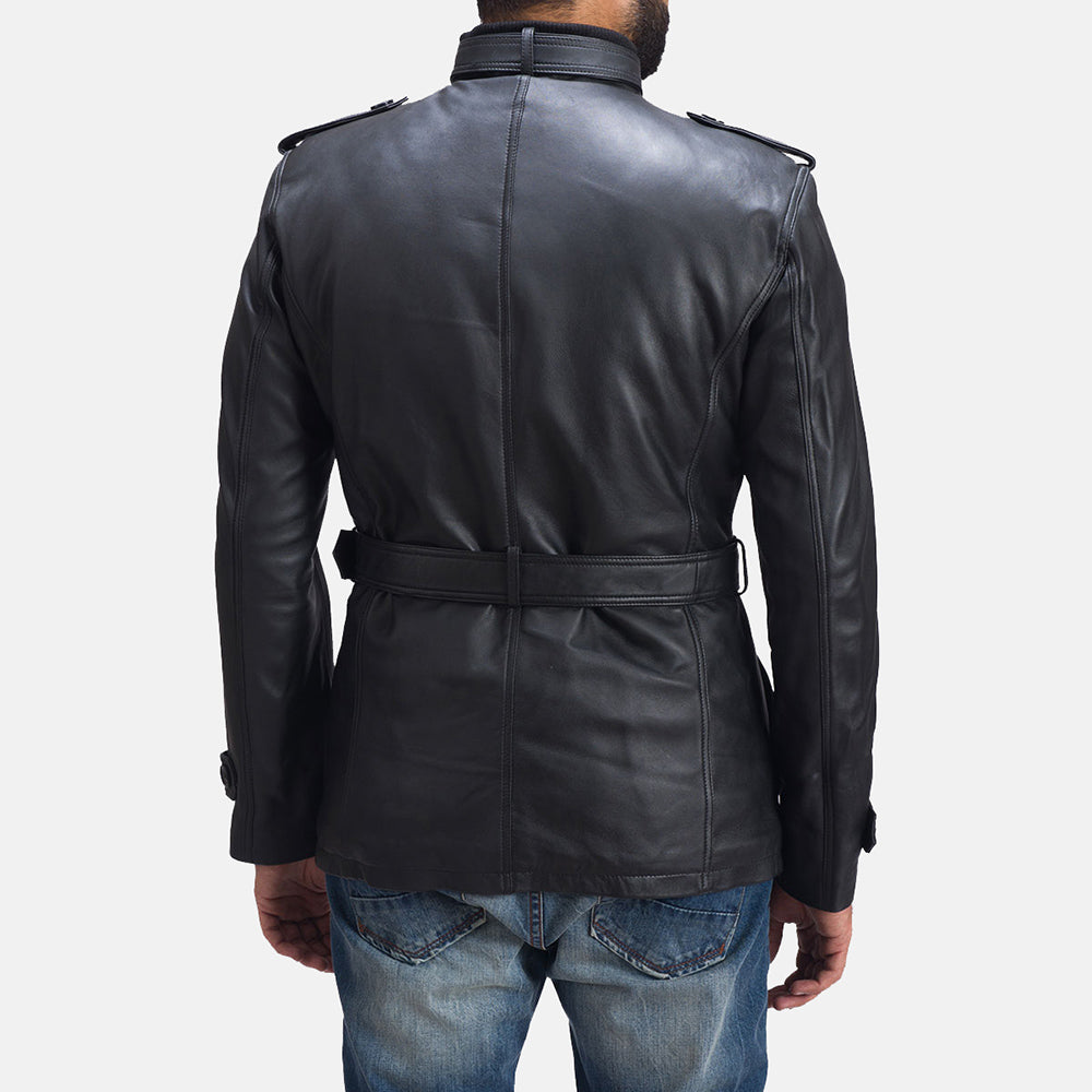 
Vue détaillée of Band with buckle closure & Zipper with button flap and waist belt Hardware on Hunter Noir Veste en Cuir pour Homme