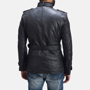 
Vue détaillée of Band with buckle closure & Zipper with button flap and waist belt Hardware on Hunter Noir Veste en Cuir pour Homme