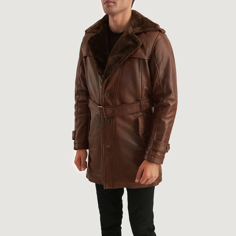Hunter Patine Usée Marron Fur Manteau en Cuir pour Homme