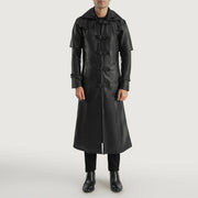 
Huntsman Noir Hooded Trench-coat en Cuir pour Homme - Vue de profil mettant en valeur la coupe de manche ergonomique