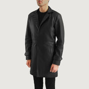 Black Sheepskin leather Coat - Vue de dos avec coupe ajustée aux épaules &amp; ourlet soigné