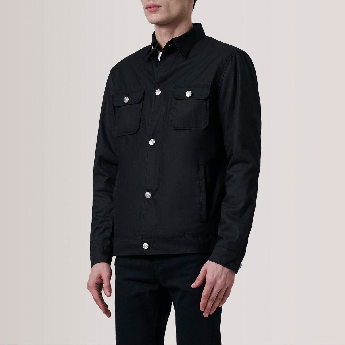 Irwin Noir Waxed Canvas Field Veste en Cuir pour Homme For Men - Vue de profil avec coupe de manche ergonomique