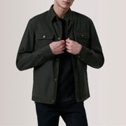 Irwin Olive Waxed Canvas Field Veste en Cuir pour Homme For Men in Olive Waxed Cotton Canvas - Vue de face &amp; silhouette ajustée | Acheter en ligne